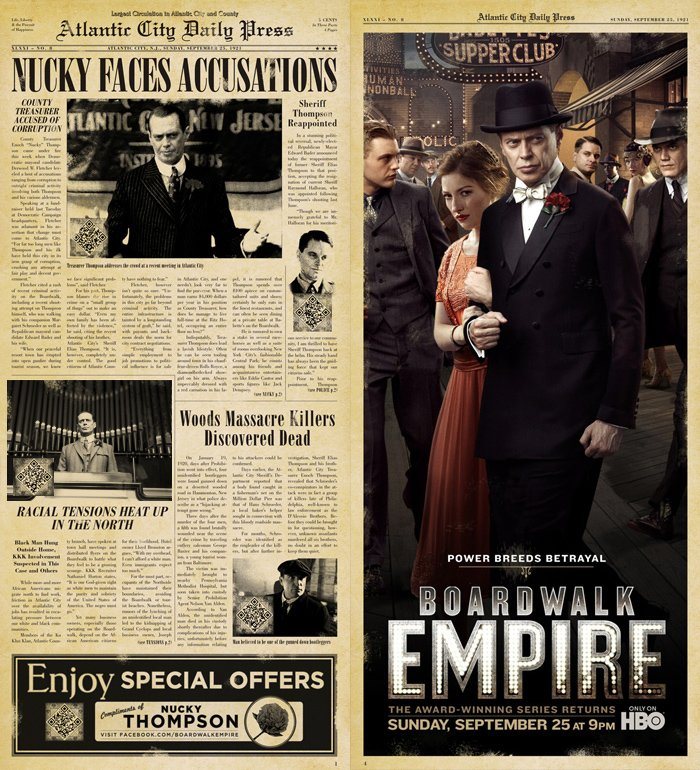 Boardwalk Empire newspaper front page and HBO show poster spread