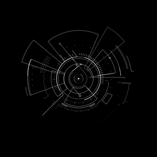 White circular HUD graphic animating on a black background