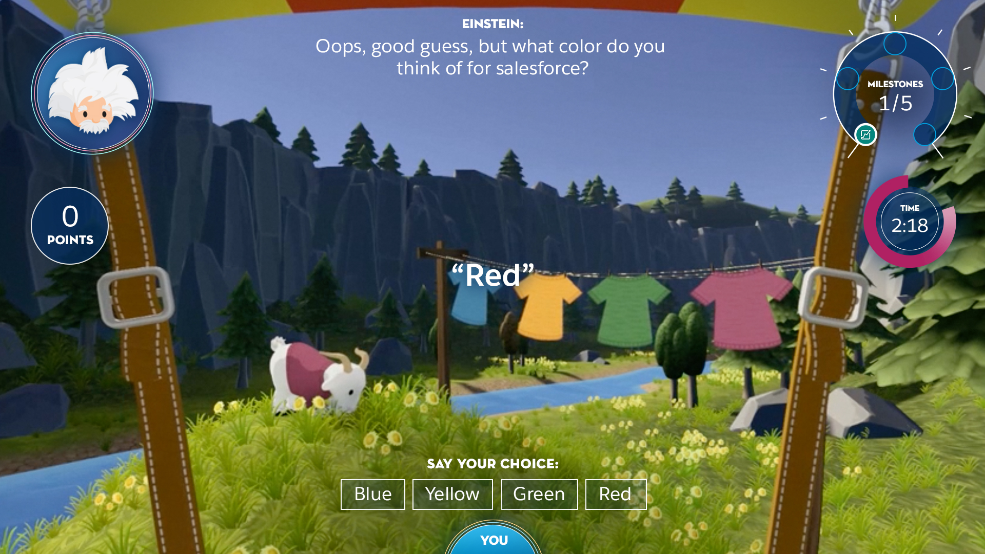 Canoe minigame prompting guests to say what happened next