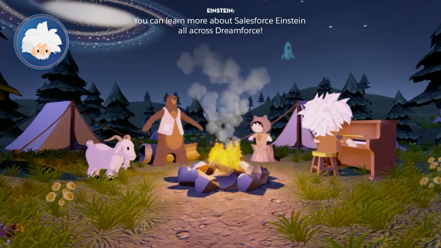 Second campfire finale scene inviting guests to learn more about Einstein at Dreamforce