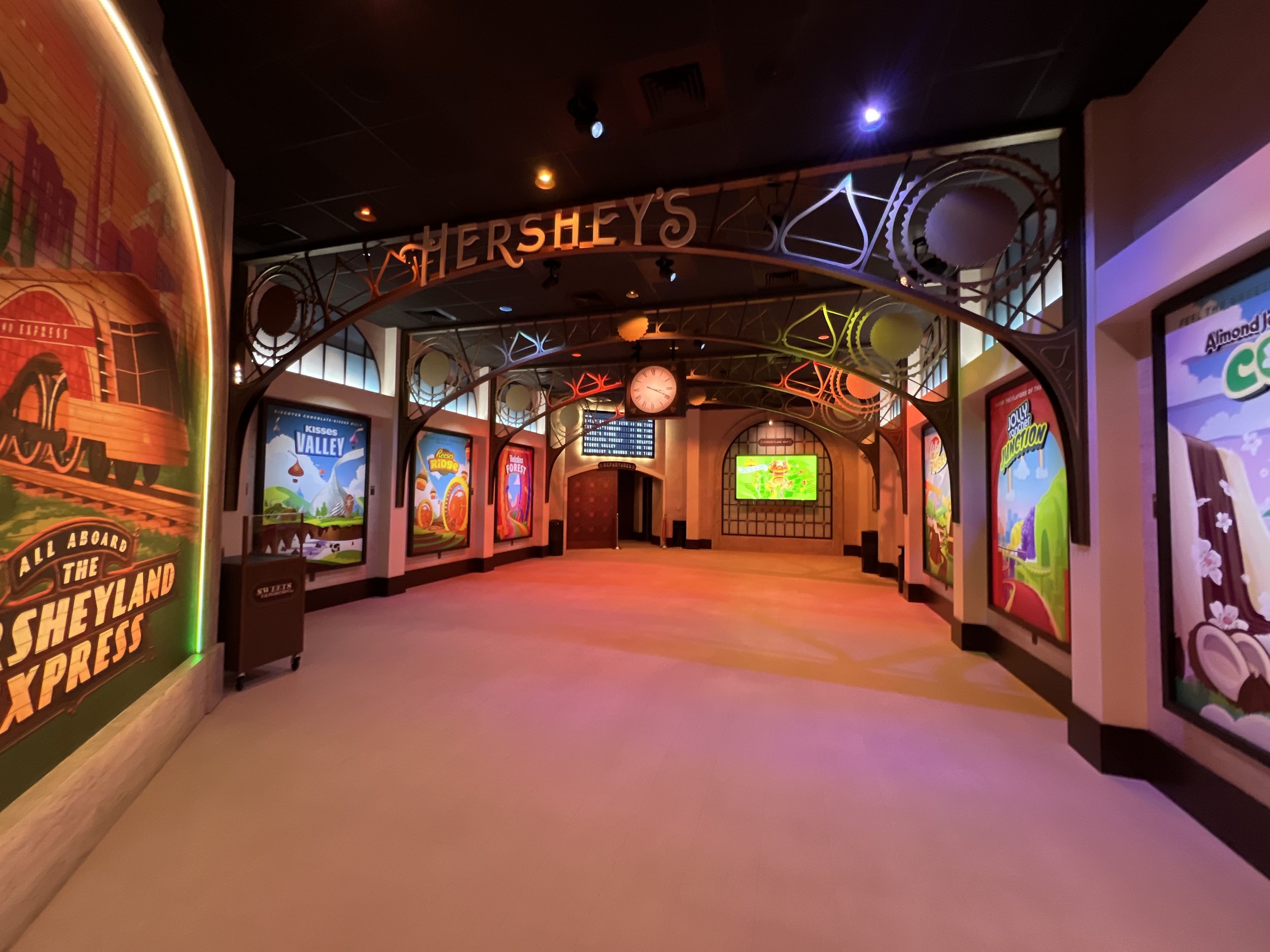 Entrance hallway into Hershey's Chocolate World Station, poster walls on either side