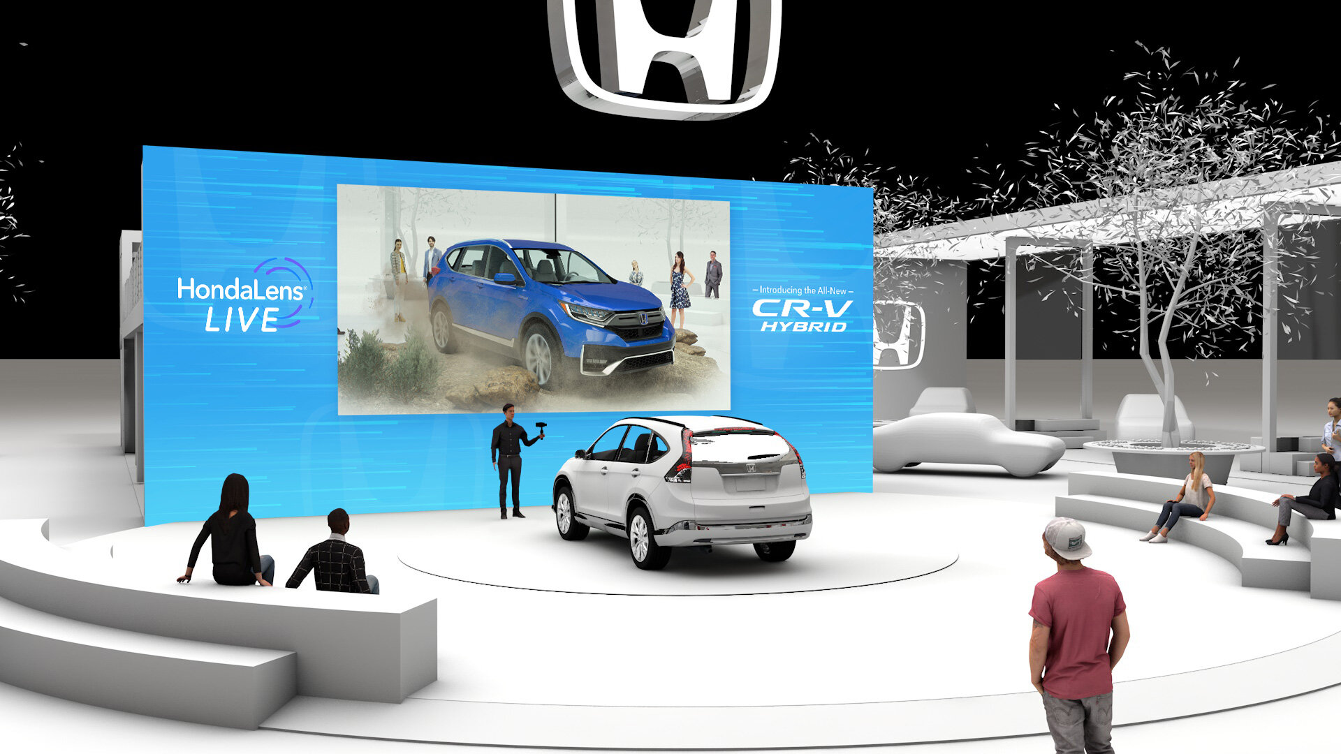 Alternate angle of AR content overlaid on the Honda CR-V Hybrid onstage