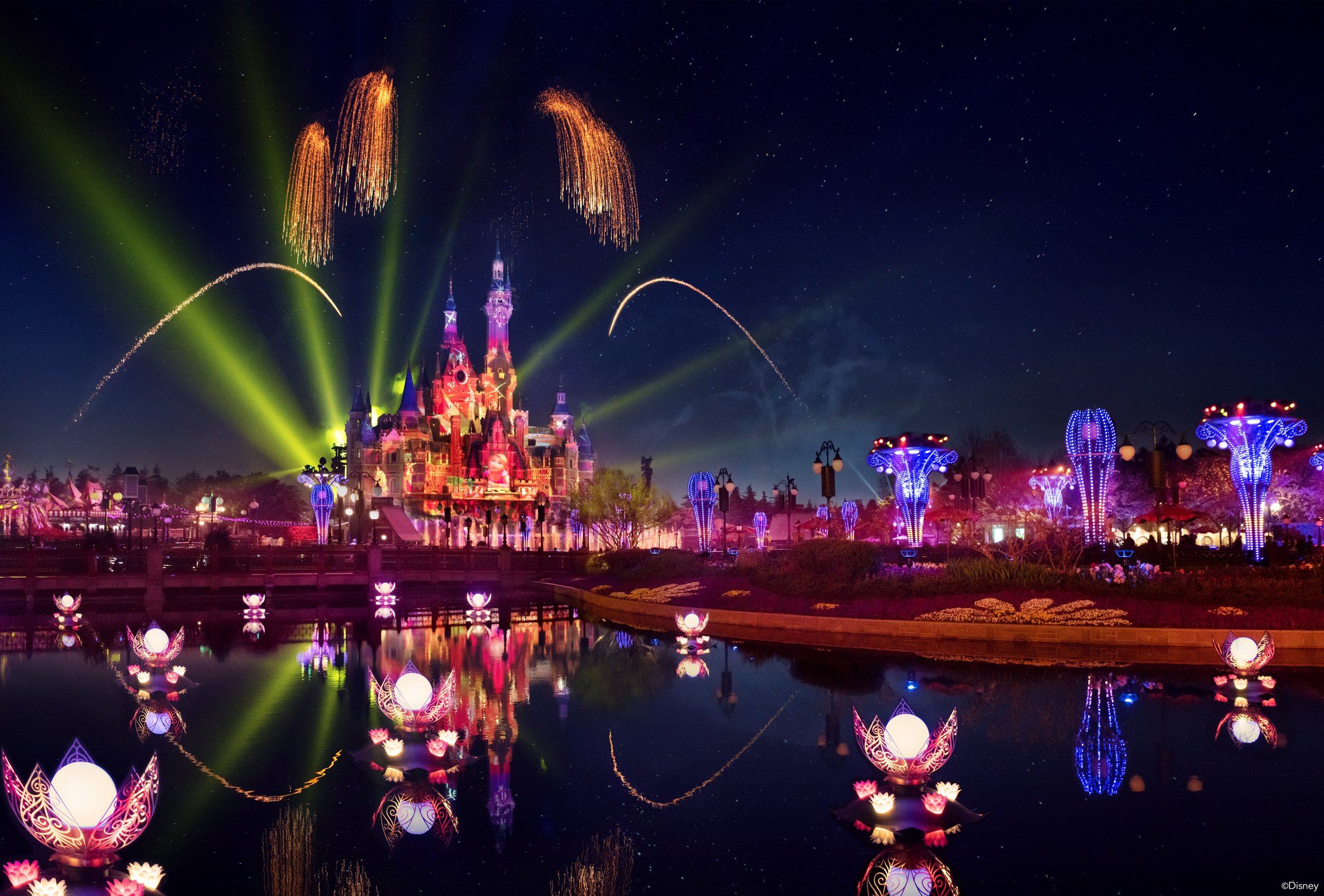 Fireworks burst over the Enchanted Storybook Castle during the Illuminate finale