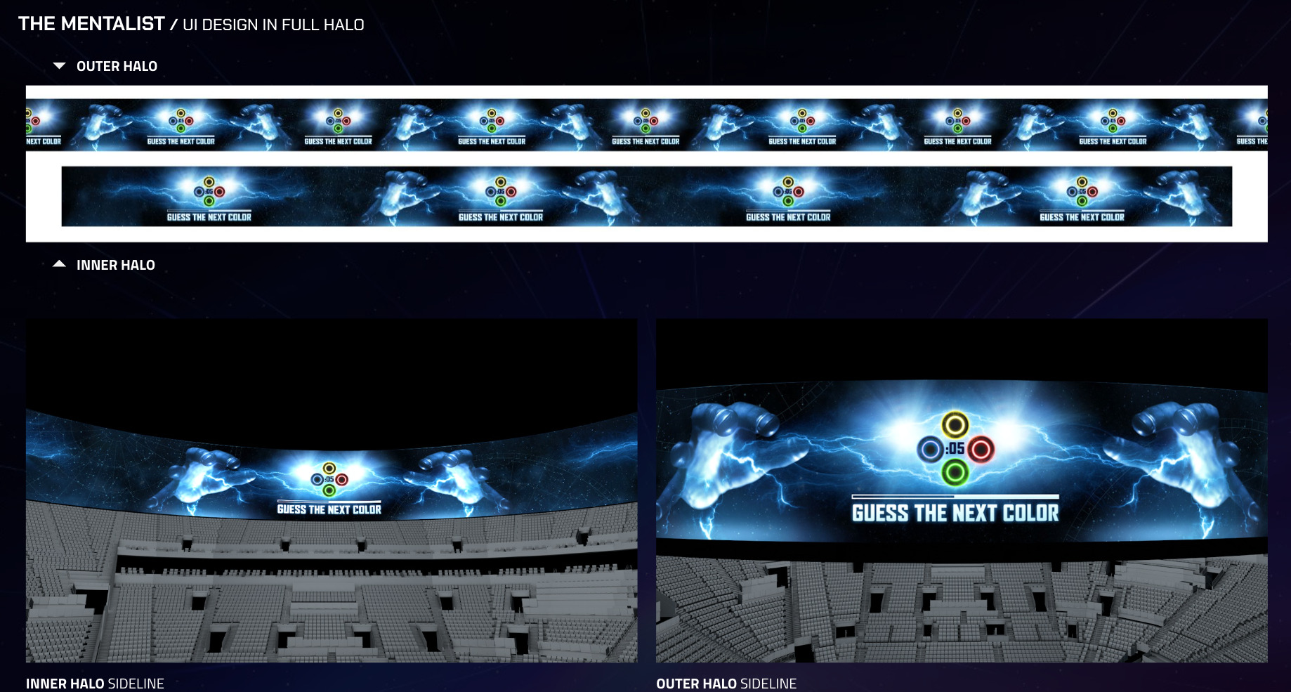 Mentalist UI screen guiding guests through the color-guessing game