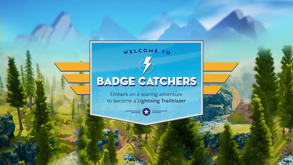 Welcome to Badge Catchers title screen on the game's big screen