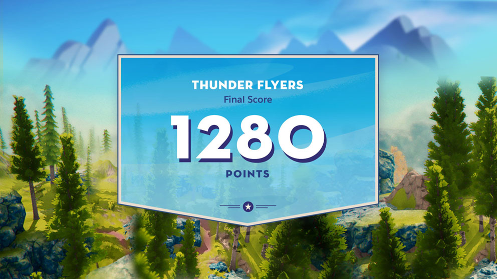 Thunder Flyers final score screen showing 1280 points