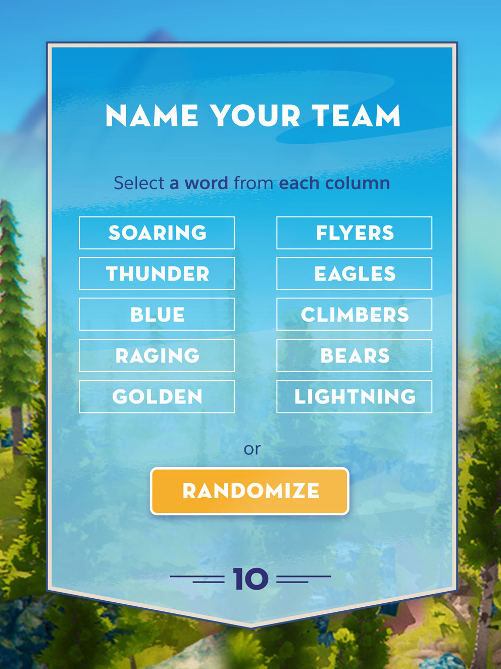 Mobile kiosk mockup of the Name Your Team screen