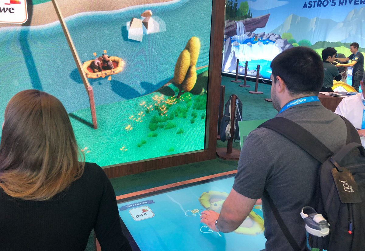 Guests paddling downstream on the Innovation River table
