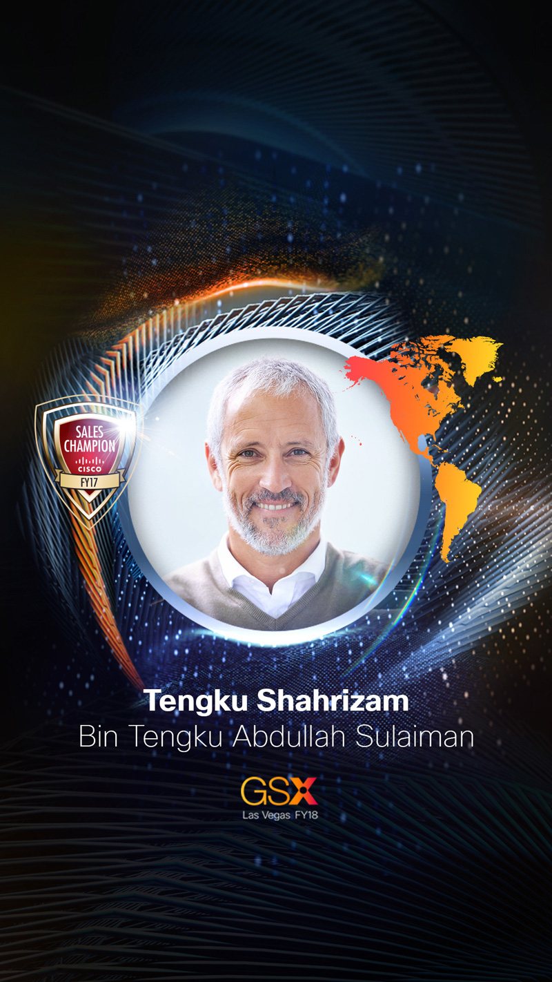 Portal screen revealing an attendee's profile photo and Sales Champion badge