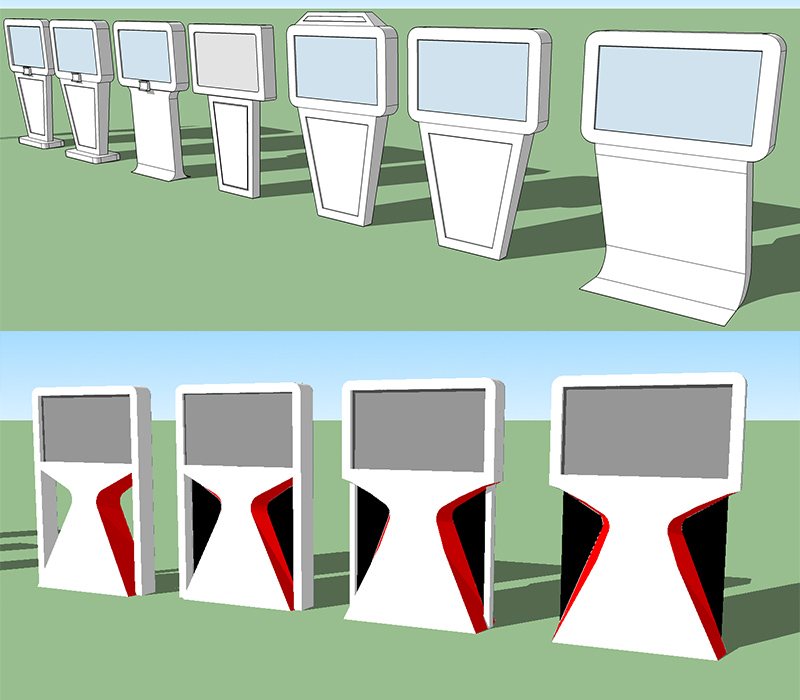 3D concept renders of the Battle Test kiosk stand design