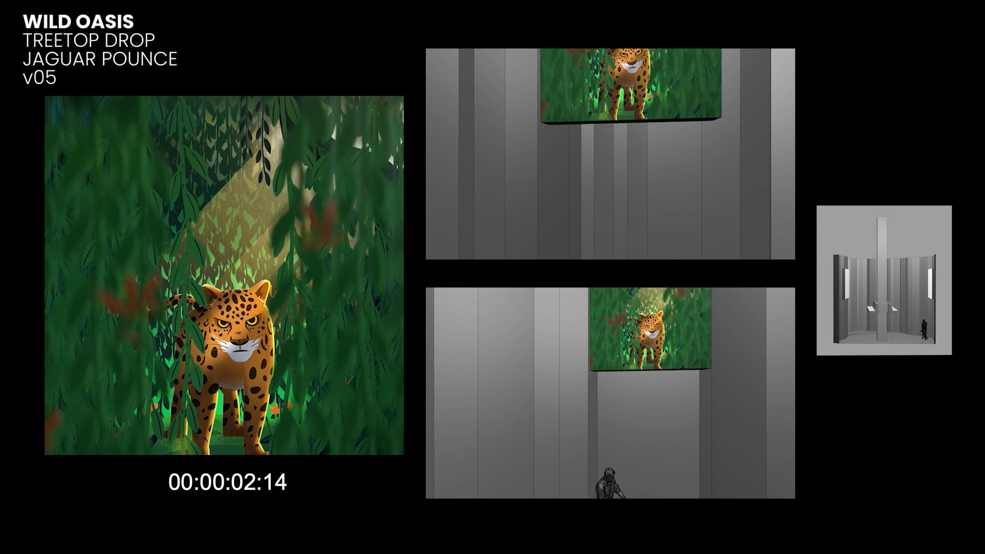 Final rendered Jaguar Pounce ride sequence with previs comparison